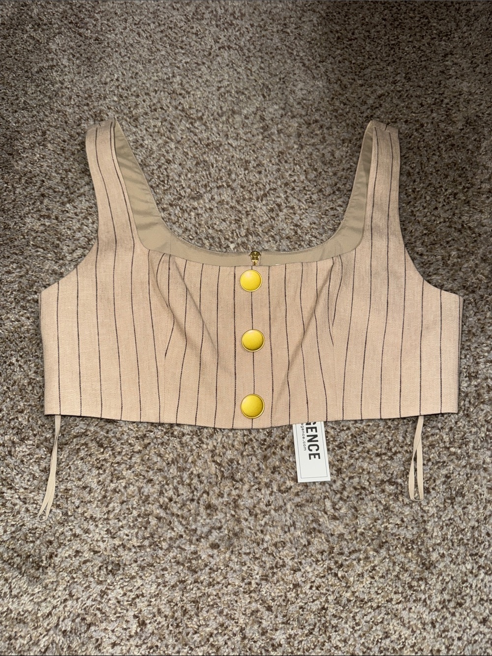 L'AGENCE Beige Pinstripe Crop Tank with Gold Buttons